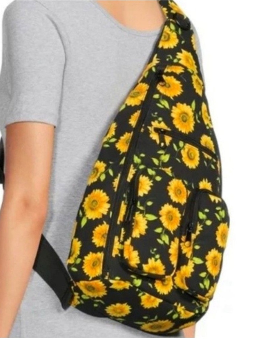 No Boundaries Cotton Canvas Sling Backpack Sunflowers Print